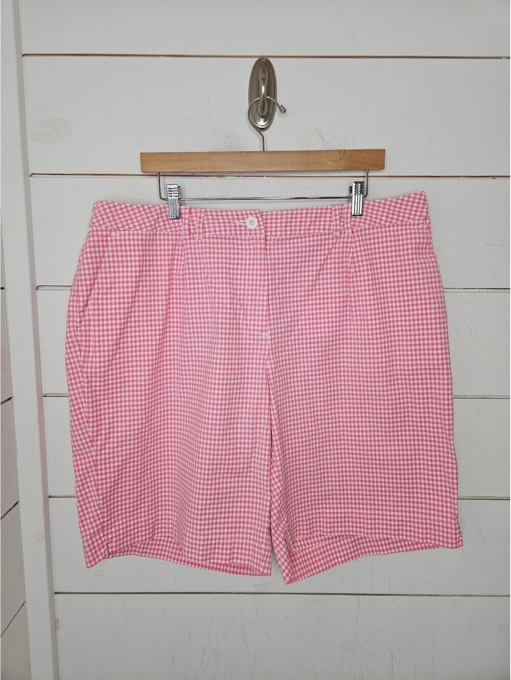 Talbots size 20W Petite pink & white gingham stretch walking shorts. Preppy!